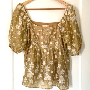 Altar’d State/Gold and White Floral Square-Neck Blouse, L